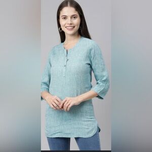 Ecentric Women Teal Green Solid Hemp High low Top Size XXl